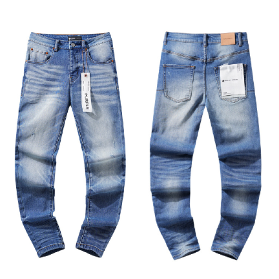 Light Blue Washed Slim Denim Jeans with Heavy Fading